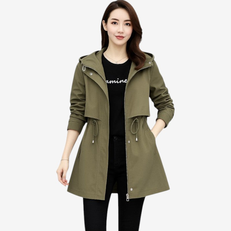Elara – Hooded Trench Coat with Long Sleeve and Zip Closure