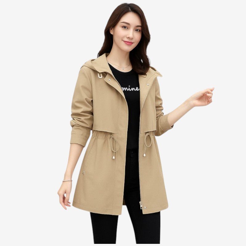 Elara – Hooded Trench Coat with Long Sleeve and Zip Closure