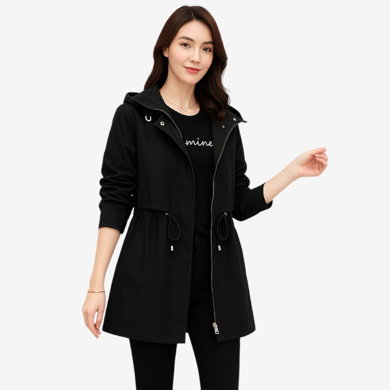 Valentina – Getailleerde Trenchcoat met Capuchon en Ritssluiting Velani