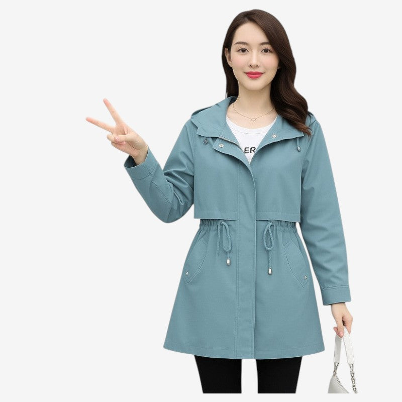 Elara – Hooded Trench Coat with Long Sleeve and Zip Closure