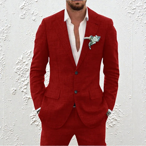 Men's Blazer and Trouser Two-Piece Set with Lapel Collar