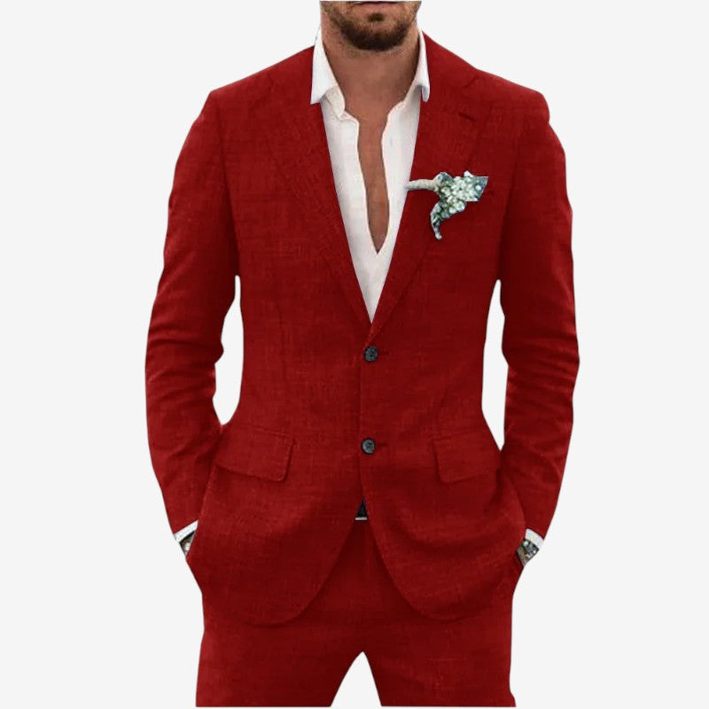 Men's Blazer and Trouser Two-Piece Set with Lapel Collar