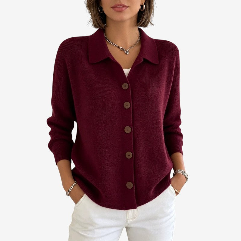 Chic Women's Buttoned Knit Cardigan with Turn Down Collar