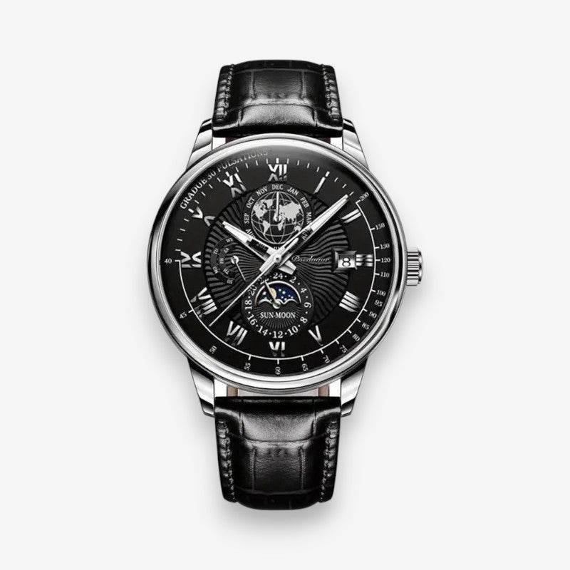 LunOrix - Round Watch with Adjustable Strap and Moon Phase Detail