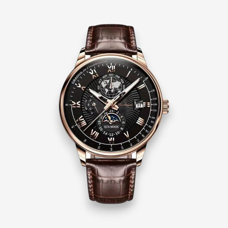 LunOrix - Round Watch with Adjustable Strap and Moon Phase Detail
