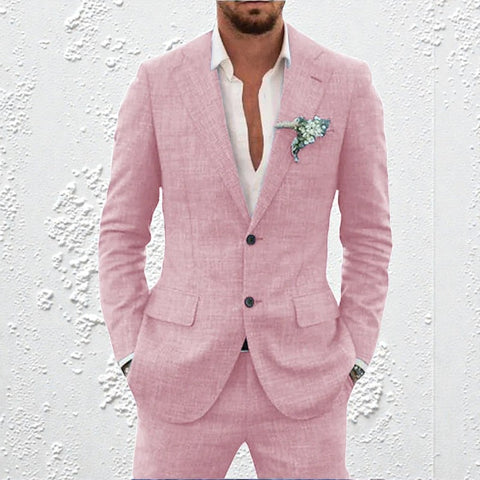 Men's Blazer and Trouser Two-Piece Set with Lapel Collar