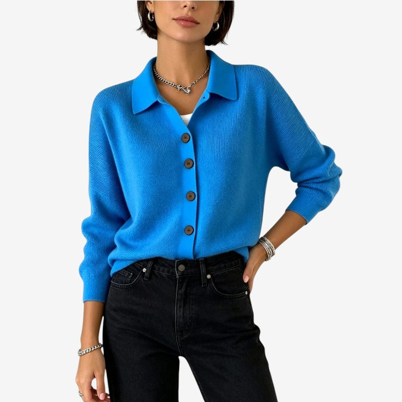 Chic Women's Buttoned Knit Cardigan with Turn Down Collar