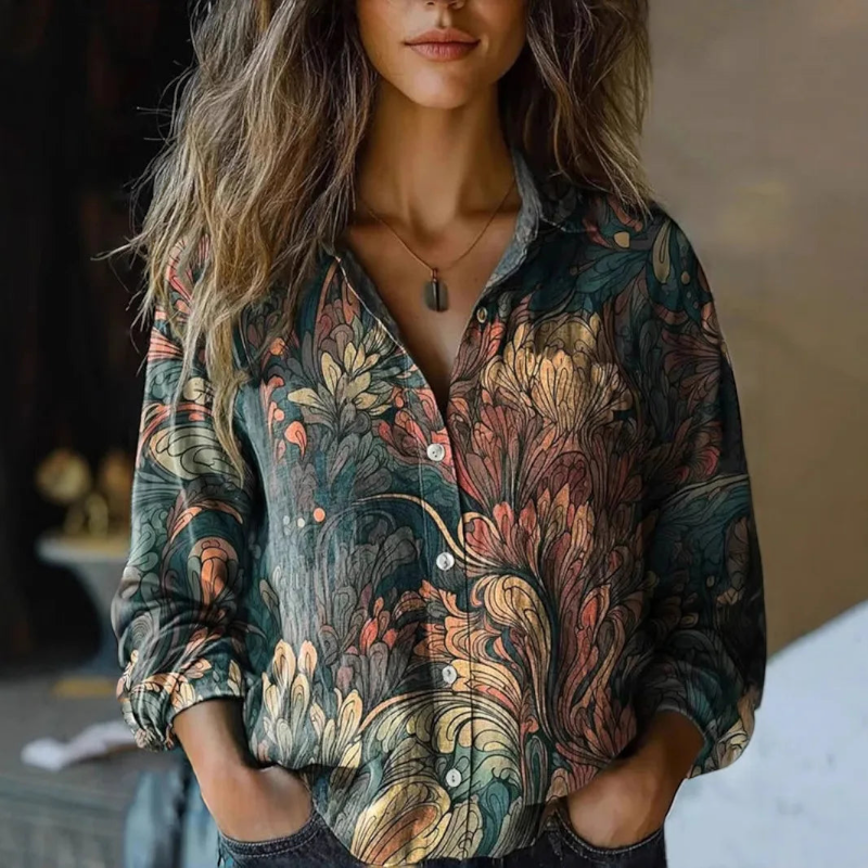 Women's Button-Up Shirt with Folded Collar