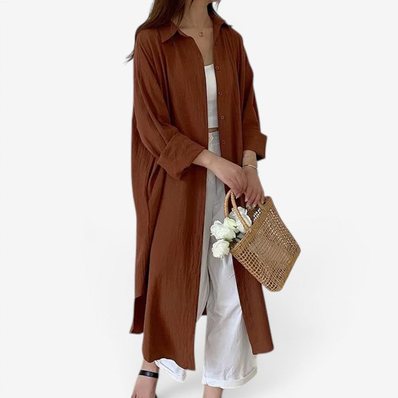 Chic Women's Long Sleeve Midi Shirt Dress