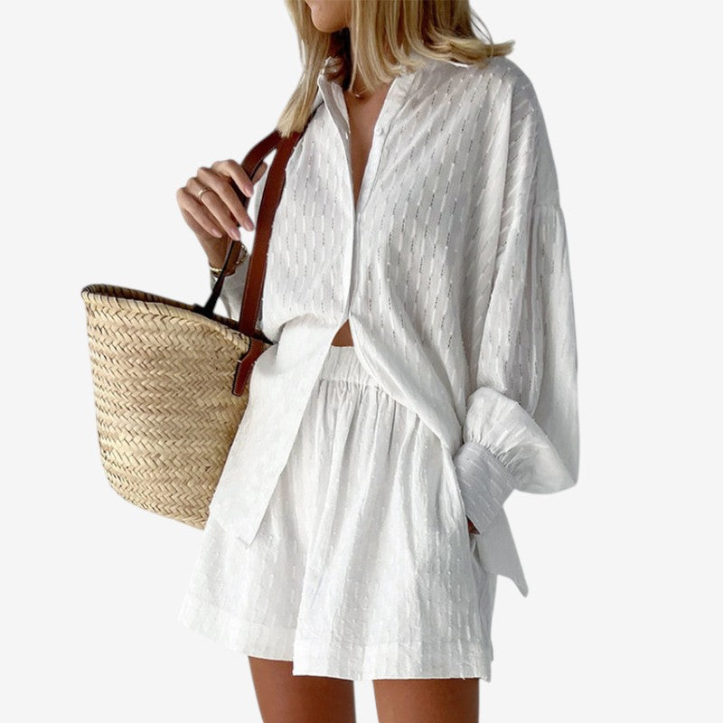 Chic Puff Sleeve Shirt & Shorts Set for Women