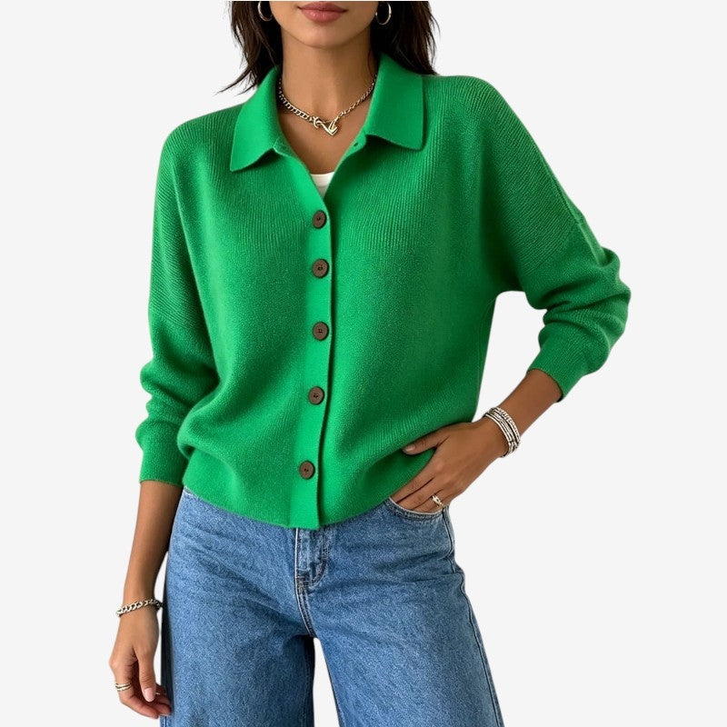 Chic Women's Buttoned Knit Cardigan with Turn Down Collar