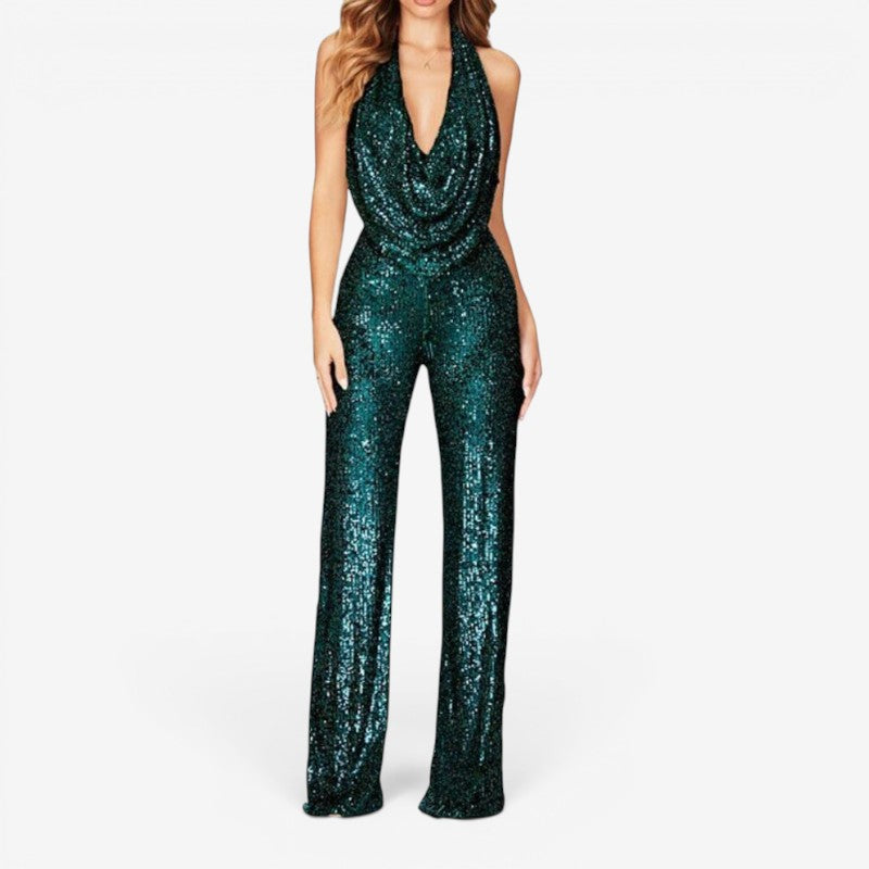 Halter Neck Sequin Jumpsuit for Women