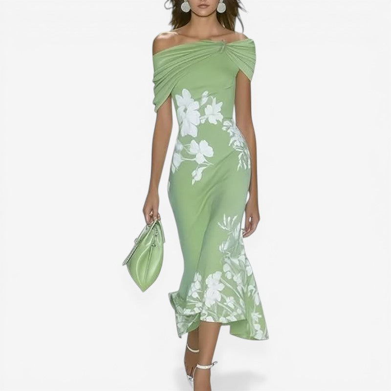Off-Shoulder Floral Slim Fit Dress