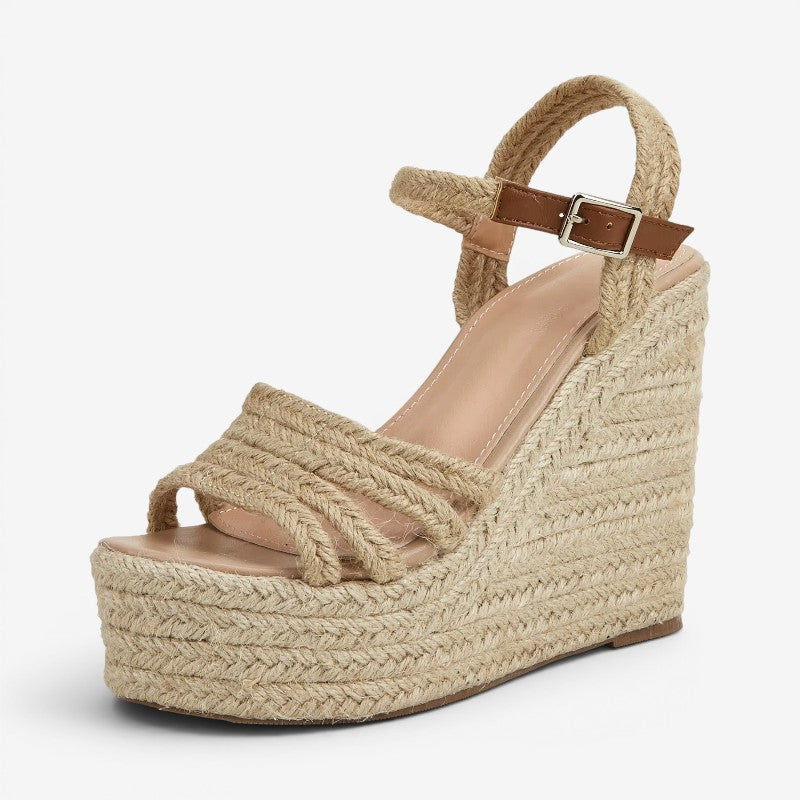 Adjustable Wedge Heel Sandals with Ankle Strap