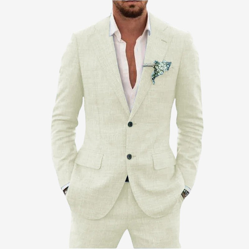 Men's Blazer and Trouser Two-Piece Set with Lapel Collar