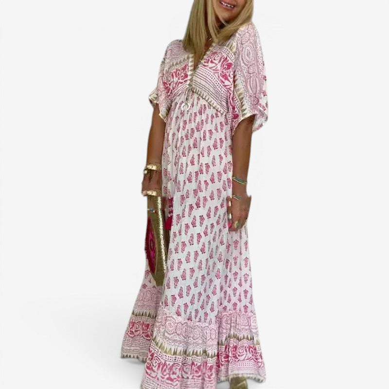Women's V Neck Maxi Dress with Tassel Detail