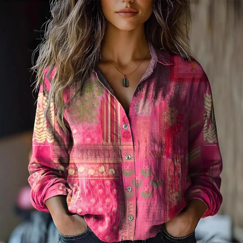 Women's Button-Up Shirt with Folded Collar