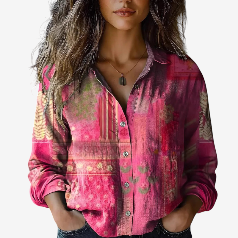 Women's Button-Up Shirt with Folded Collar