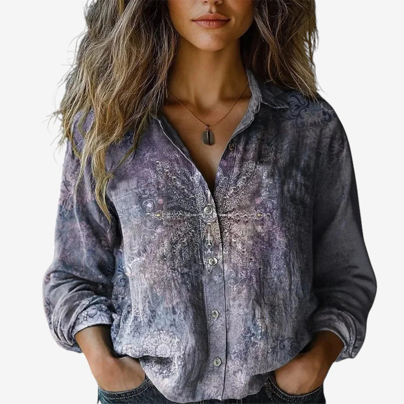 Women's Button-Up Shirt with Folded Collar