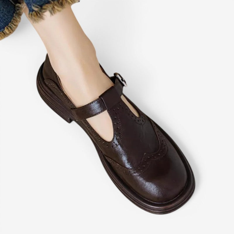Women’s Round Toe Buckle Strap Shoes Grip Sole