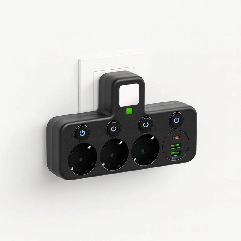 PortSync - 3-Socket Power Strip with USB and Type-C Charging Ports