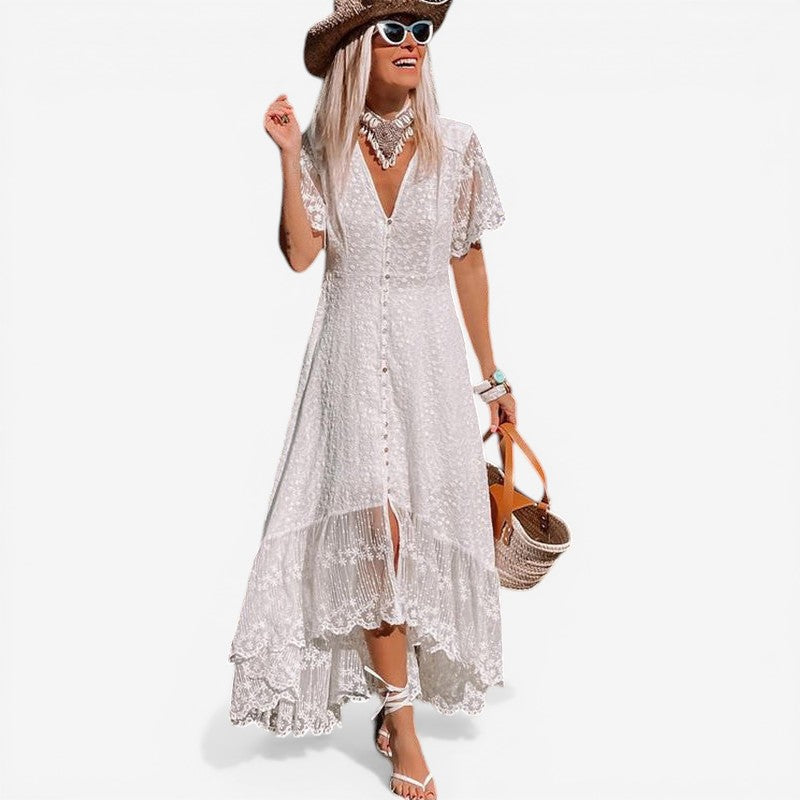 Women's Short Sleeve Dress with V-Neck