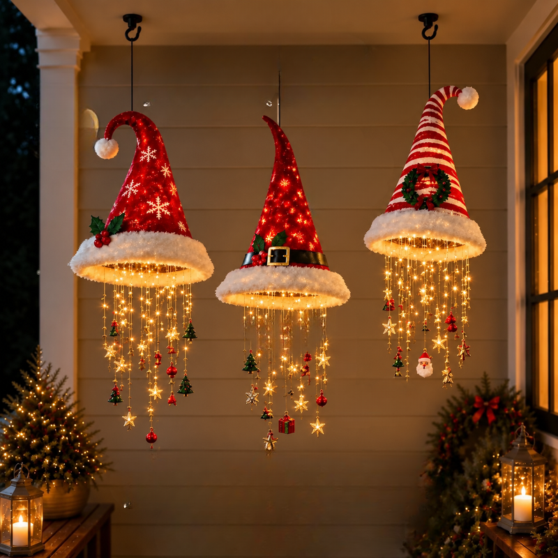 Hatmas - Hanging Christmas Hat Decoration With Led Lights