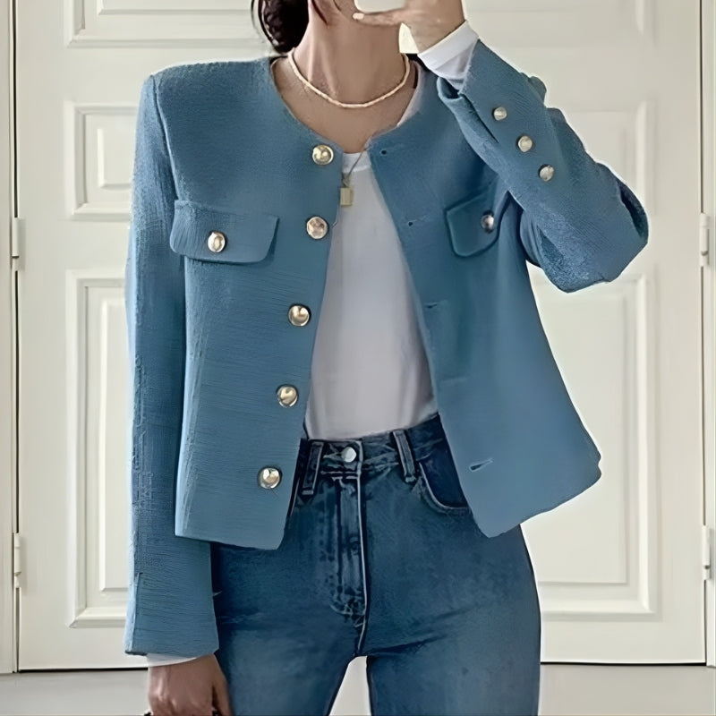 Nerina – Long Sleeve Jacket with a Round Neck and Button Closure