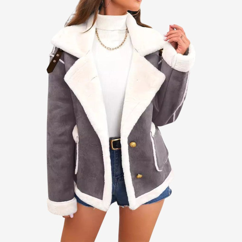 Women Long Coat Notched Collar Structured Fit