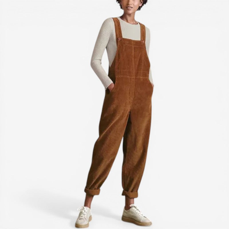 Corduroy Jumpsuit with Adjustable Straps and Straight Legs