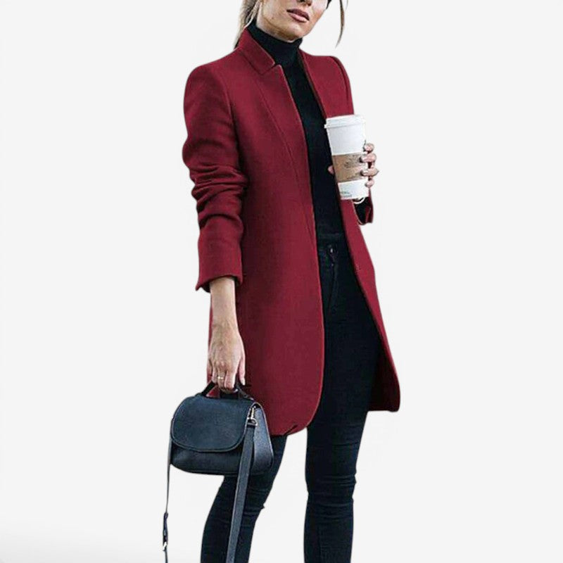 Women’s Notched Collar Slim Fit Long Sleeve Coat