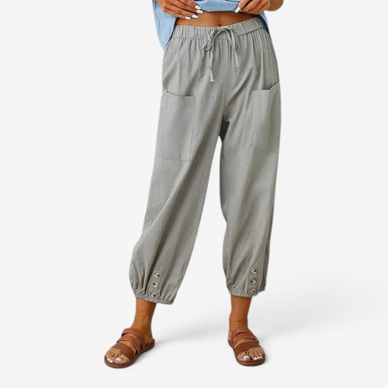 Women’s High Waist Drawstring Trousers with Side Pockets