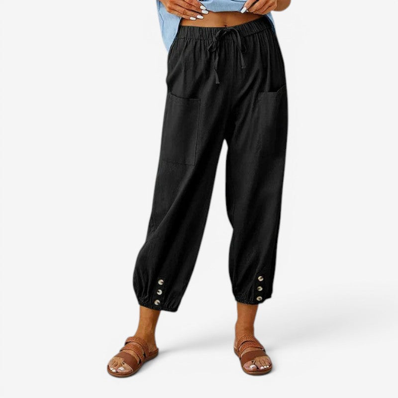 Women’s High Waist Drawstring Trousers with Side Pockets