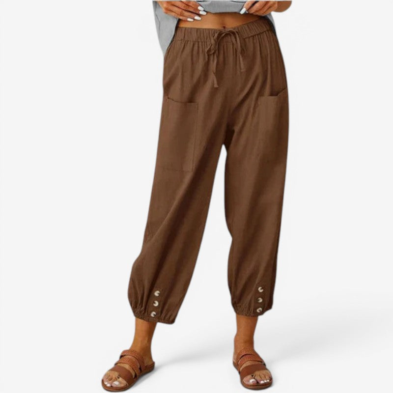 Women’s High Waist Drawstring Trousers with Side Pockets
