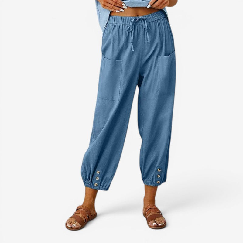 Women’s High Waist Drawstring Trousers with Side Pockets