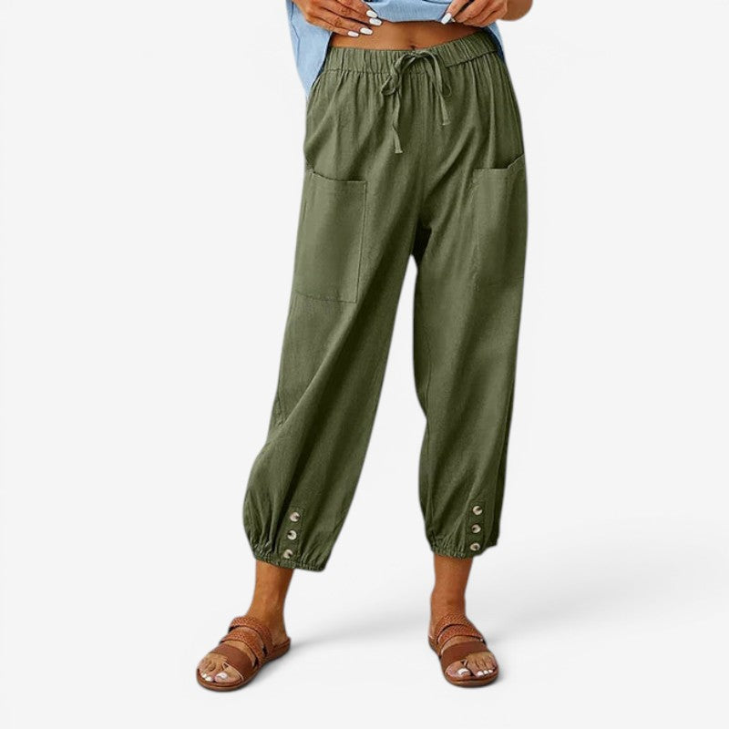 Women’s High Waist Drawstring Trousers with Side Pockets