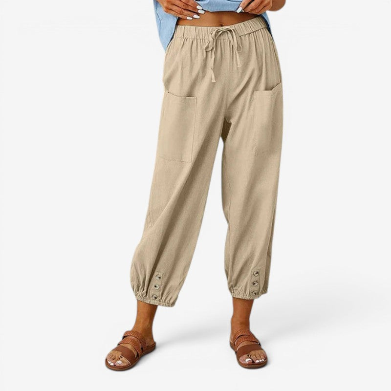 Women’s High Waist Drawstring Trousers with Side Pockets