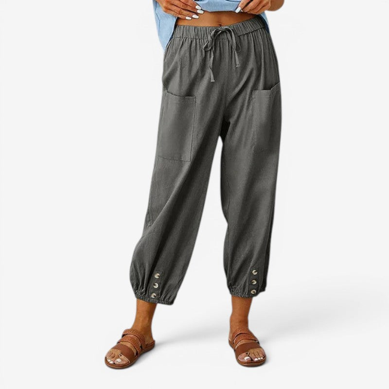 Women’s High Waist Drawstring Trousers with Side Pockets