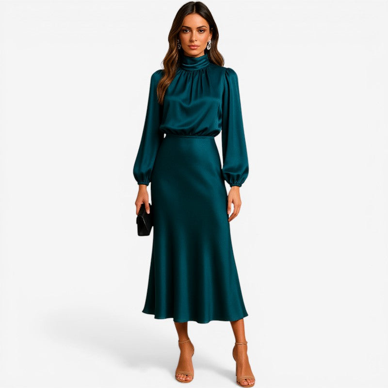 Women’s high-neck long sleeve midi dress