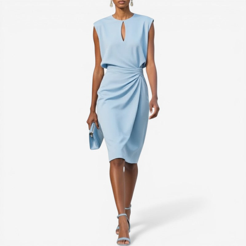 Women’s high-waist sleeveless round neck midi dress