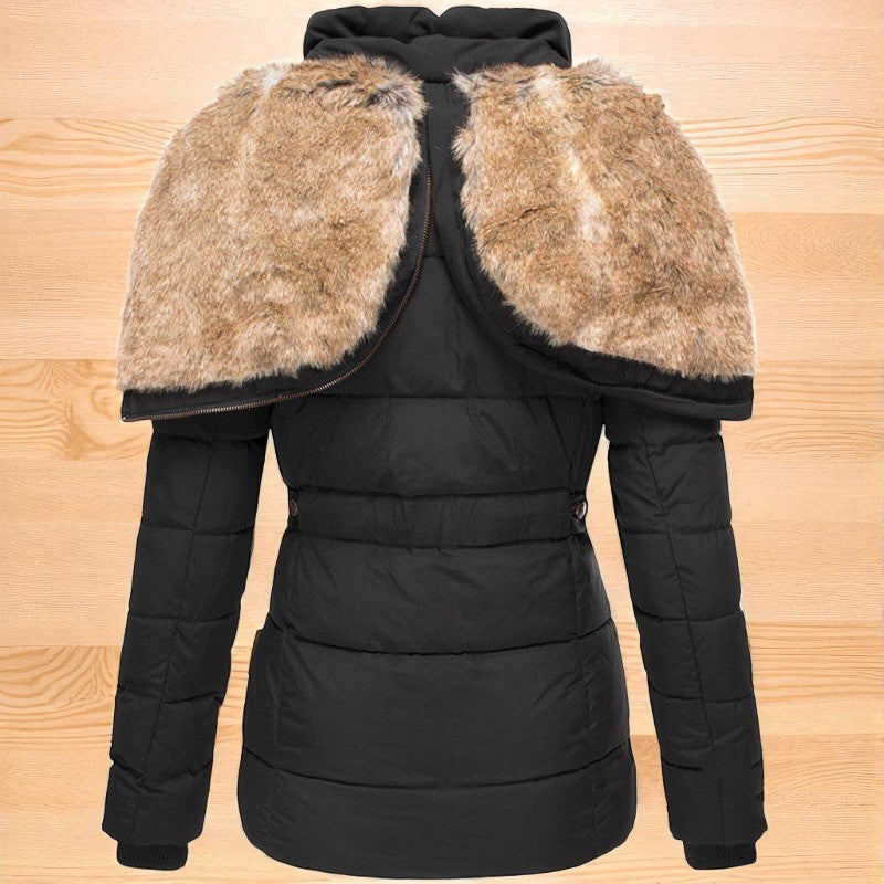 Jessica – Gewatteerde jas met lange mouwen kraagkap en ritszakken Velani