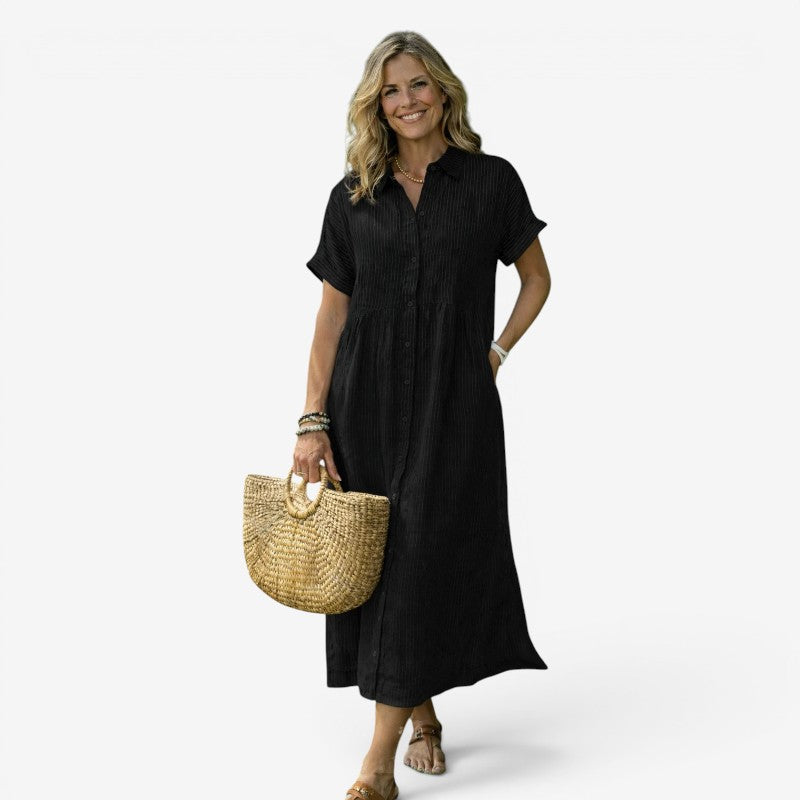 Elegant Striped Midi Shirt Dress for Women