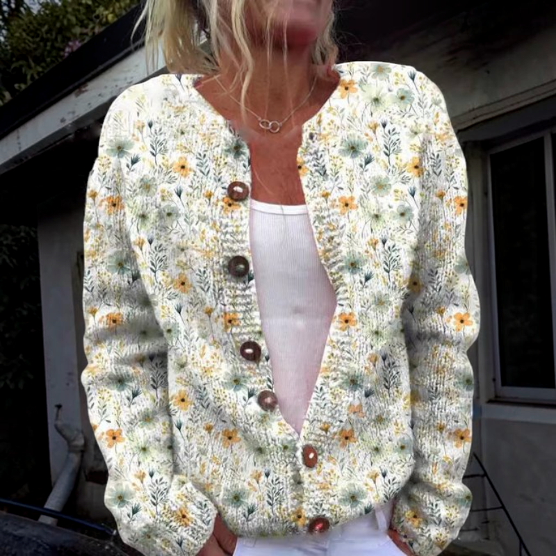 Floral O Neck Knit Pullover for Women