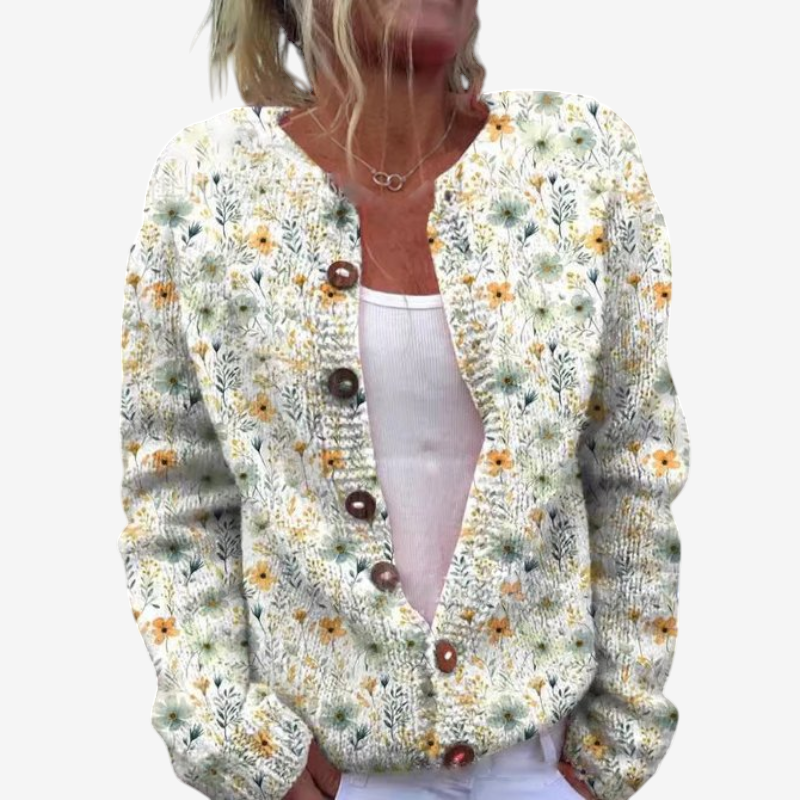 Floral O Neck Knit Pullover for Women