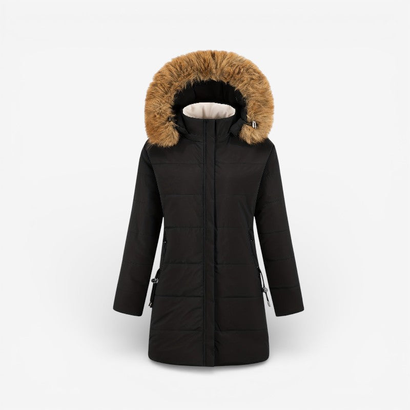 Yara – Long Sleeve Coat with Zipper Closure and Fur Collar