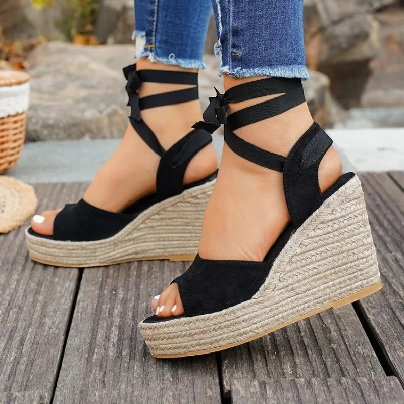 Women's Stylish Open Toe Ribbon Wrap Sandals