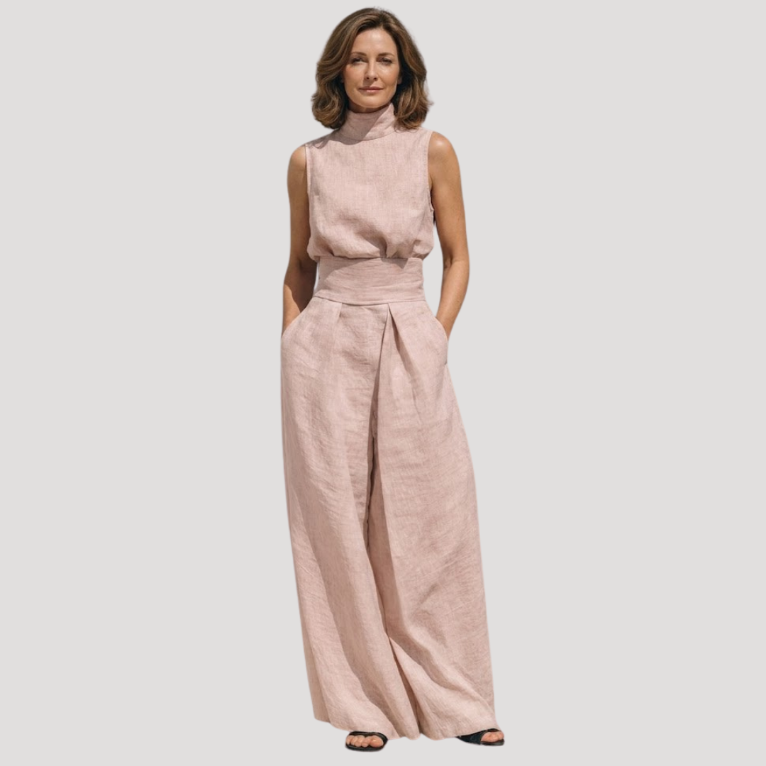 Women's Mock Neck Wide Leg Trouser Set