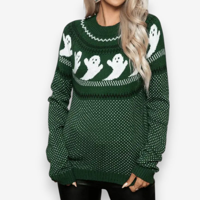 Lily – Long Sleeve Sweater with Ghost Pattern Design
