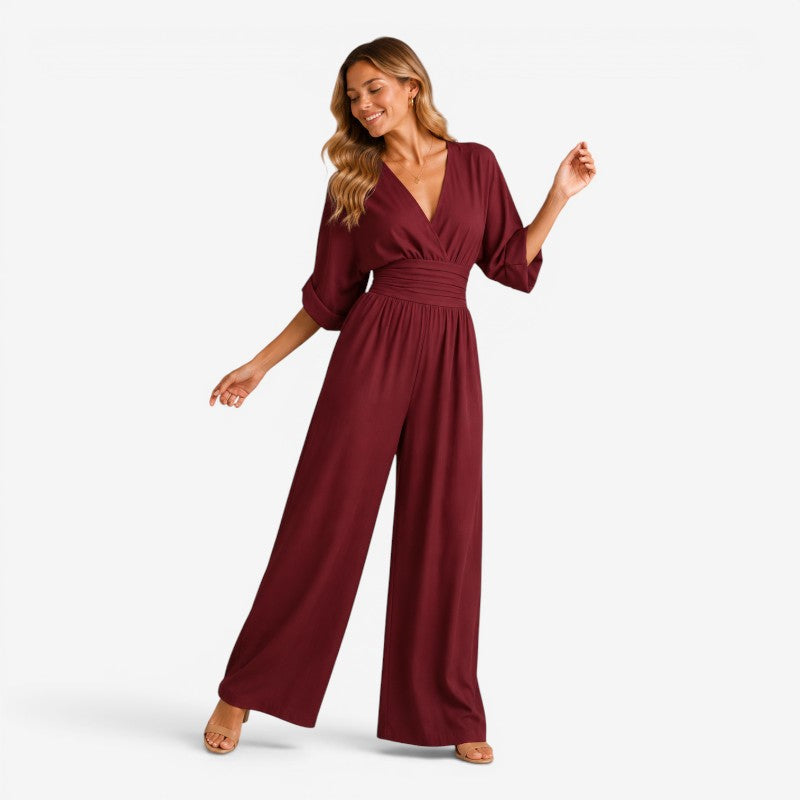 Chic Women's Wide Leg Jumpsuit with V Neck