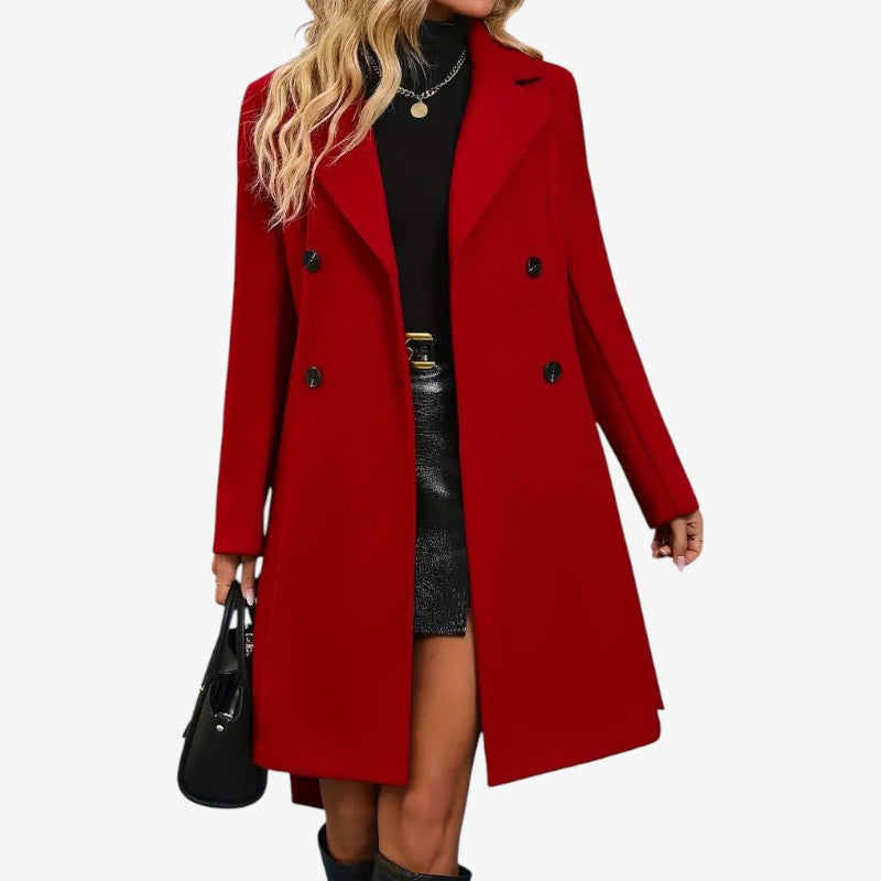 Women’s Belted Long Coat with Lapel Collar